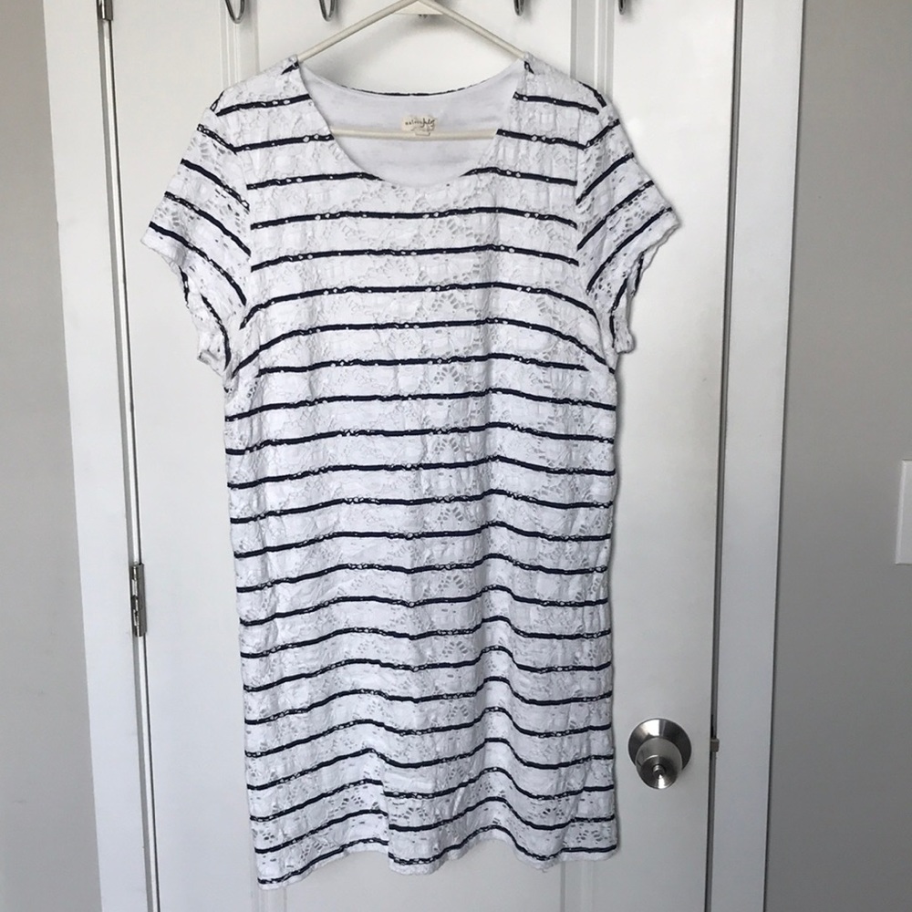 Maison Jules Navy blue and white striped dress